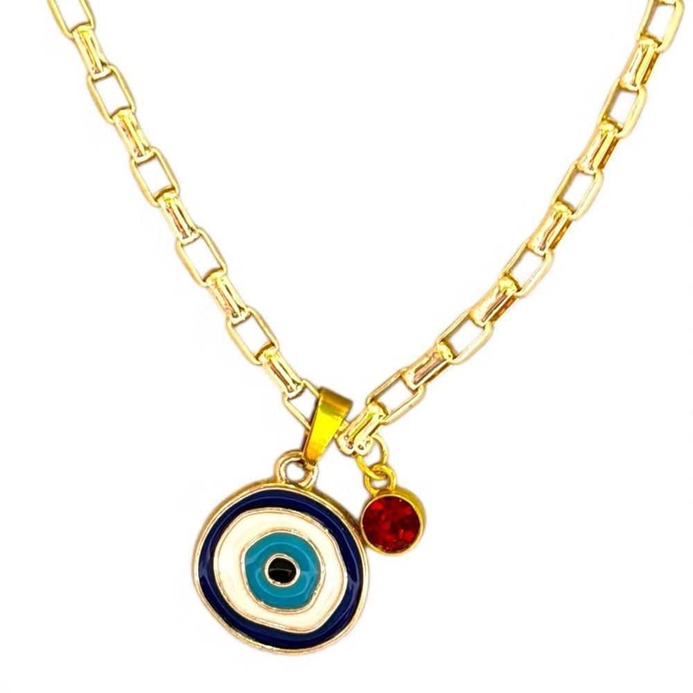 Chic GoldPlated Evil Eye Pendant with Cz Red Charm Goldfilled Necklace